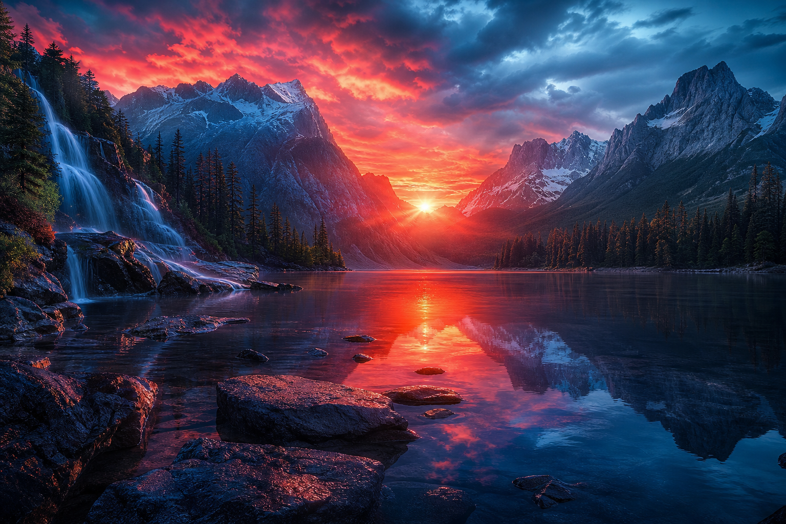 Mountain Lake Sunrise Nature Wallpaper  1 4K