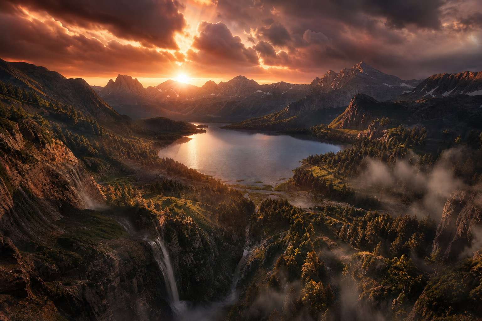 Mountain Lake Sunrise Nature Wallpaper  1 4K