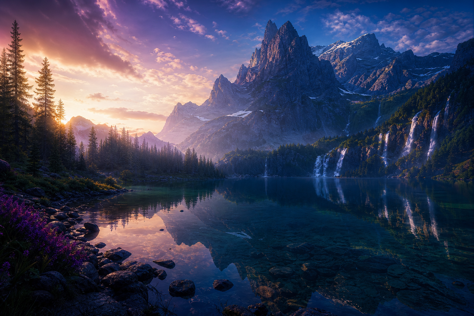 Mountain Lake Sunrise Nature Wallpaper  1 4K