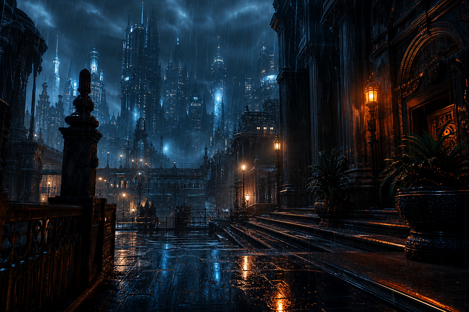 Mysterious Noir City Street With Rain And Dramatic Lighting Movie Wallpaper  4 4K