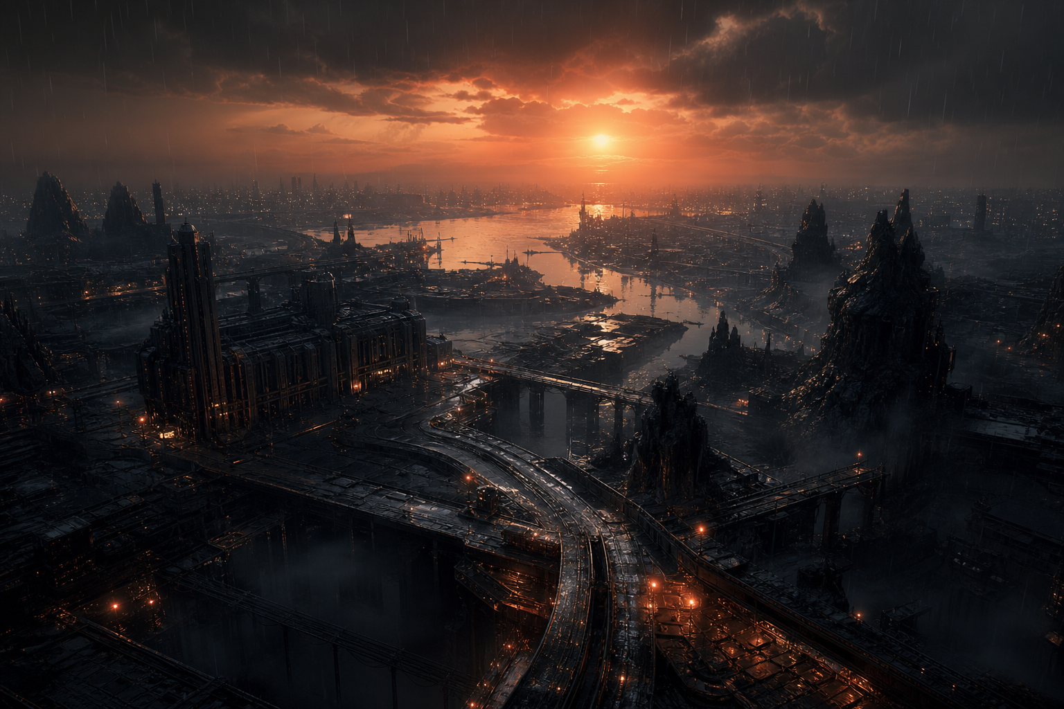 Mysterious Noir City Street With Rain And Dramatic Lighting Movie Wallpaper  4 4K