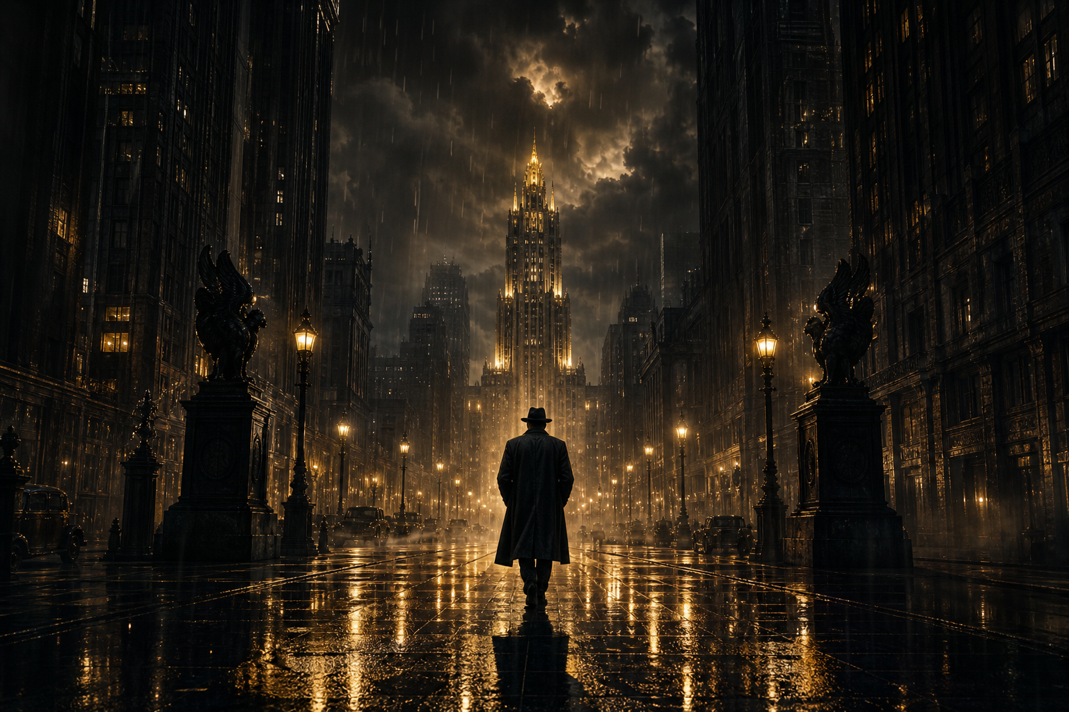 Mysterious Noir City Street With Rain And Dramatic Lighting Movie Wallpaper  4 4K
