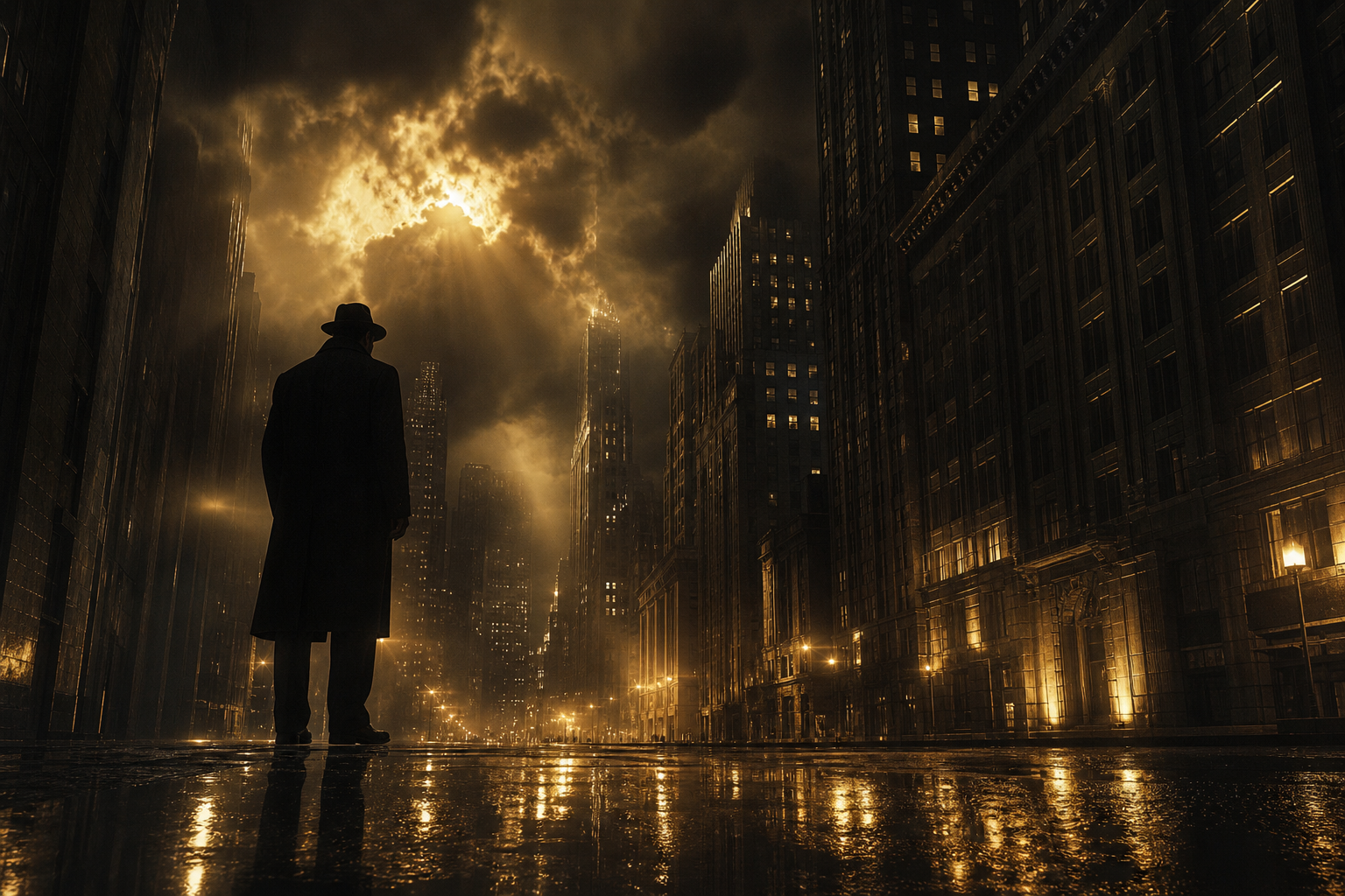 Mysterious Noir City Street With Rain And Dramatic Lighting Movie Wallpaper  4 4K