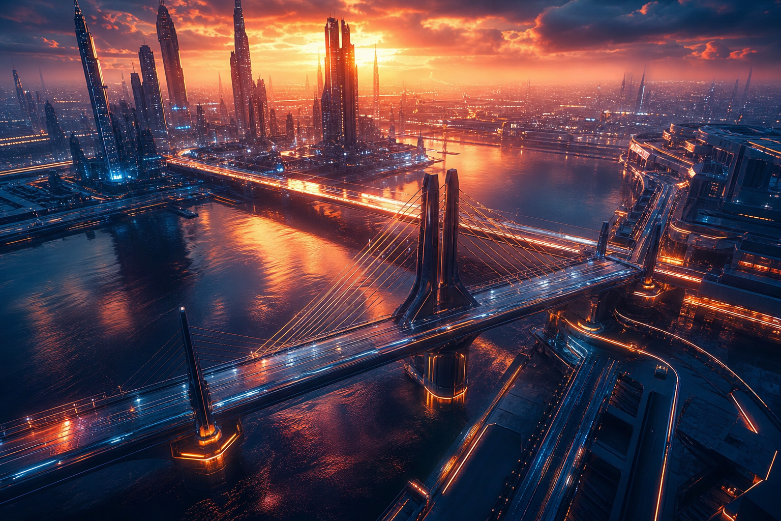 Neon Bridge Over Futuristic River Cyberpunk Wallpaper 11 4K 11 4K Cyberpunk Wallpaper