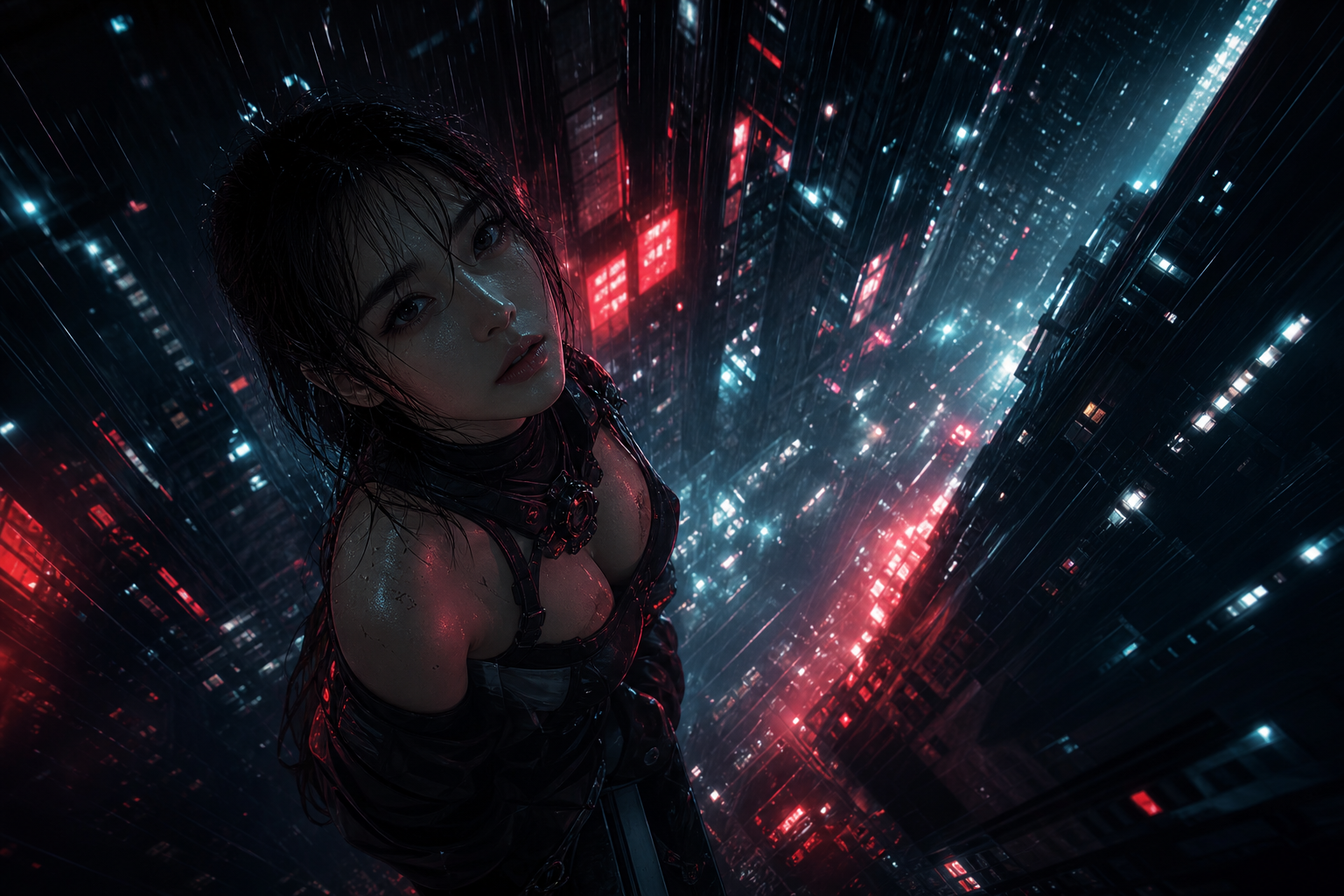 Neon Cyberpunk City In Rain Ai-Girls Wallpaper  1 4K
