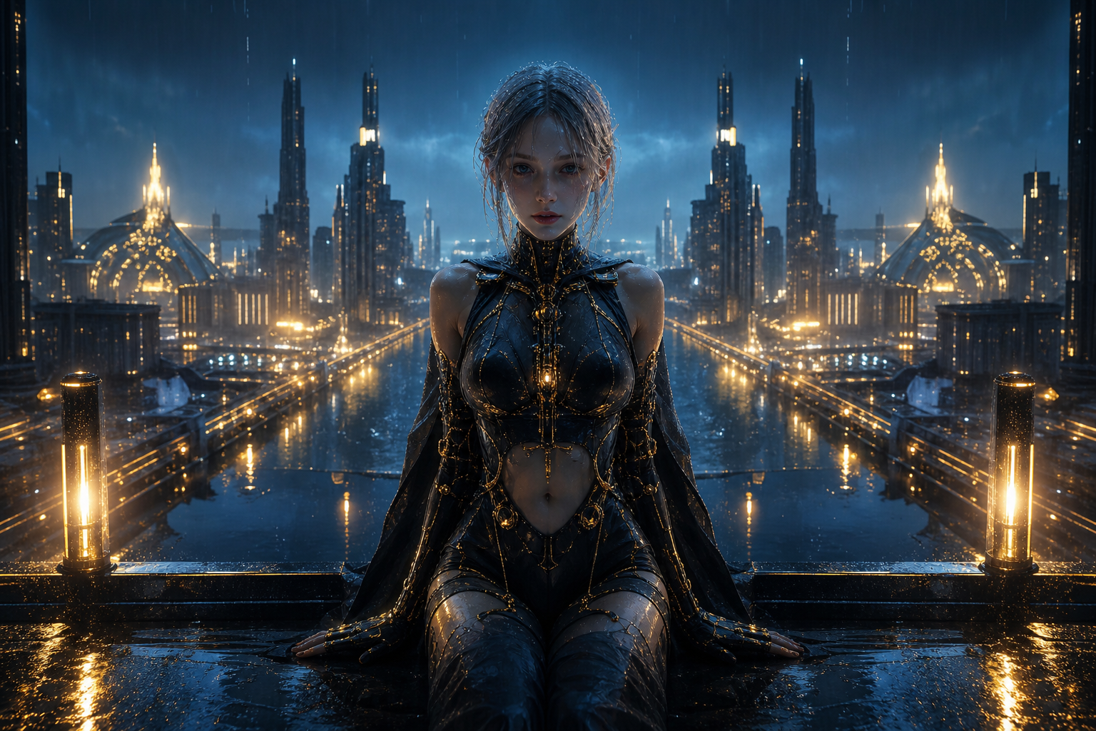 Neon Cyberpunk City In Rain Ai-Girls Wallpaper  1 4K