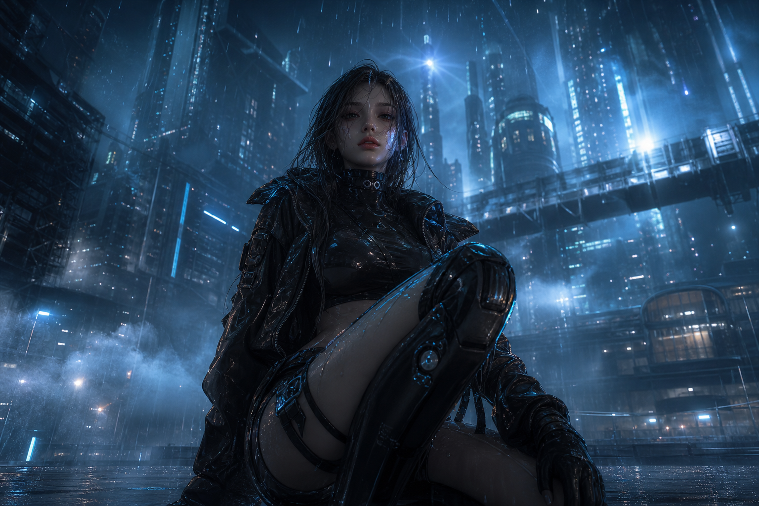 Neon Cyberpunk City In Rain Ai-Girls Wallpaper  1 4K