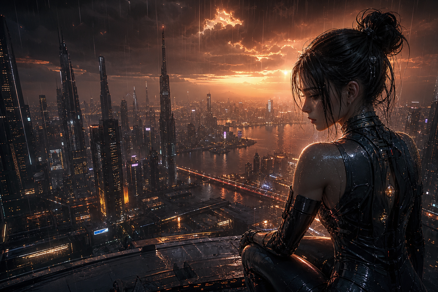 Neon Cyberpunk City In Rain Ai-Girls Wallpaper  1 4K