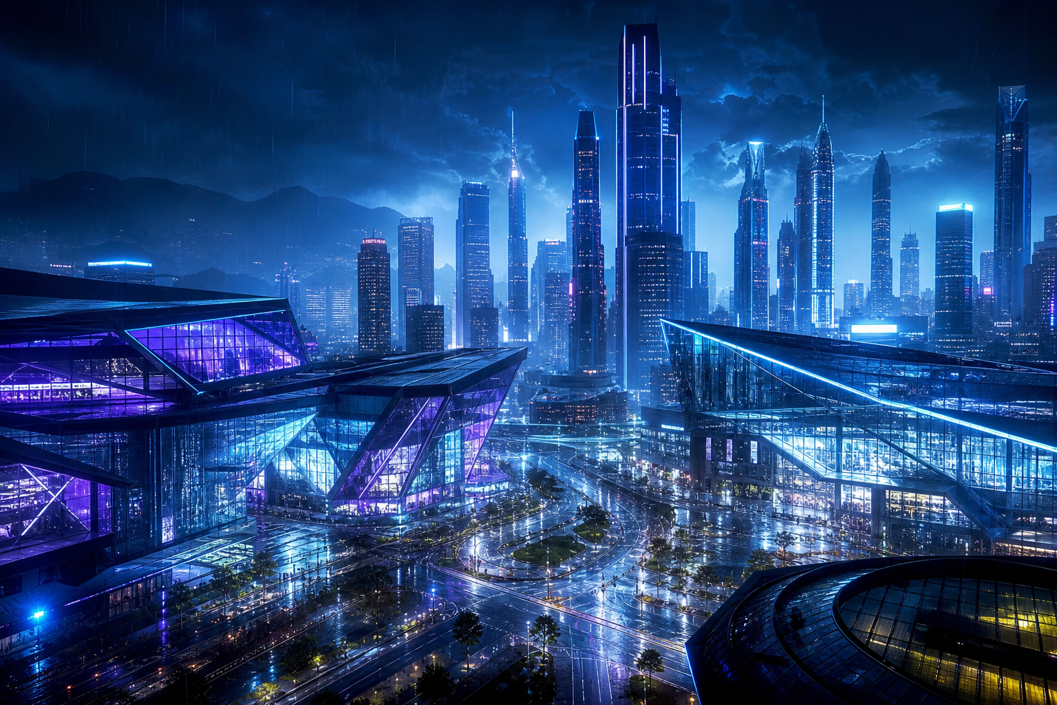 Neon Cyberpunk City In Rain Architecture Wallpaper  1 4K