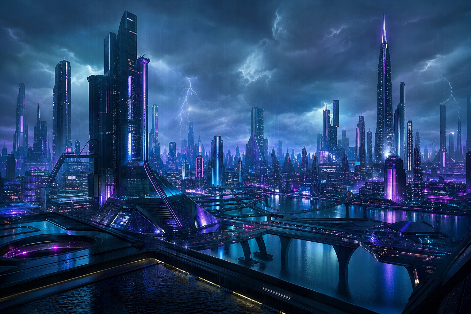Neon Cyberpunk City In Rain Architecture Wallpaper  1 4K