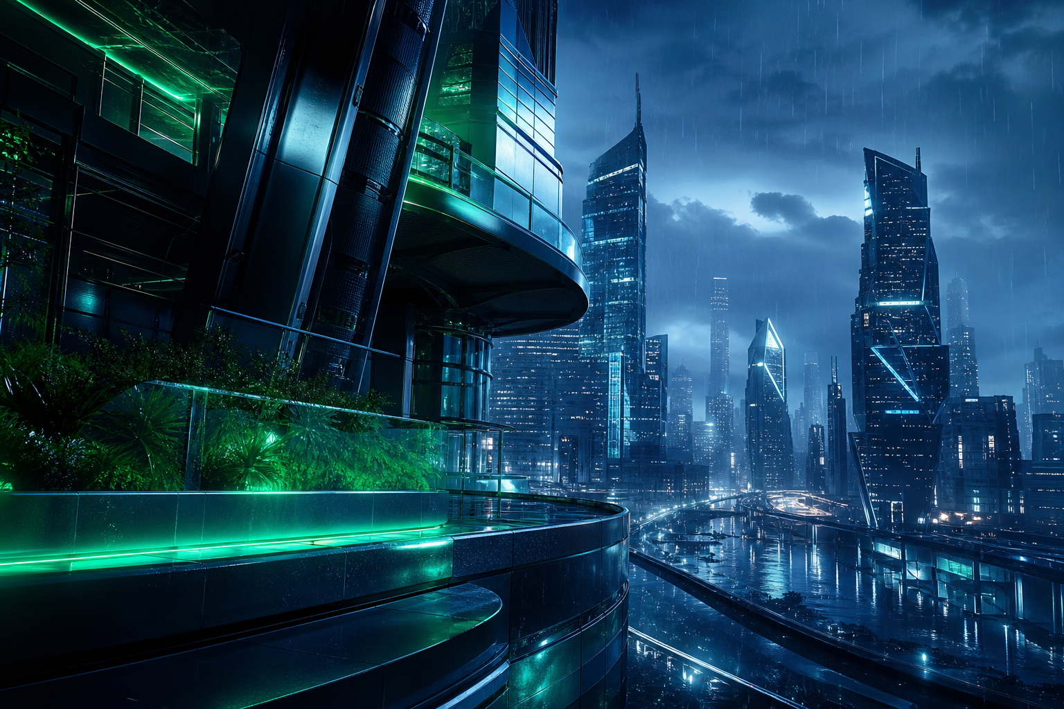 Neon Cyberpunk City In Rain Architecture Wallpaper  1 4K