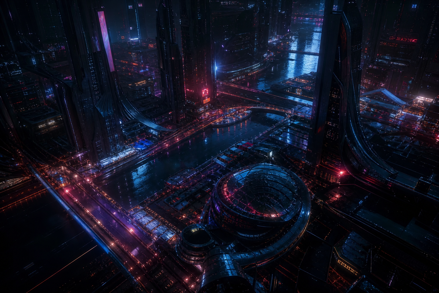 Neon Cyberpunk City In Rain Architecture Wallpaper  1 4K