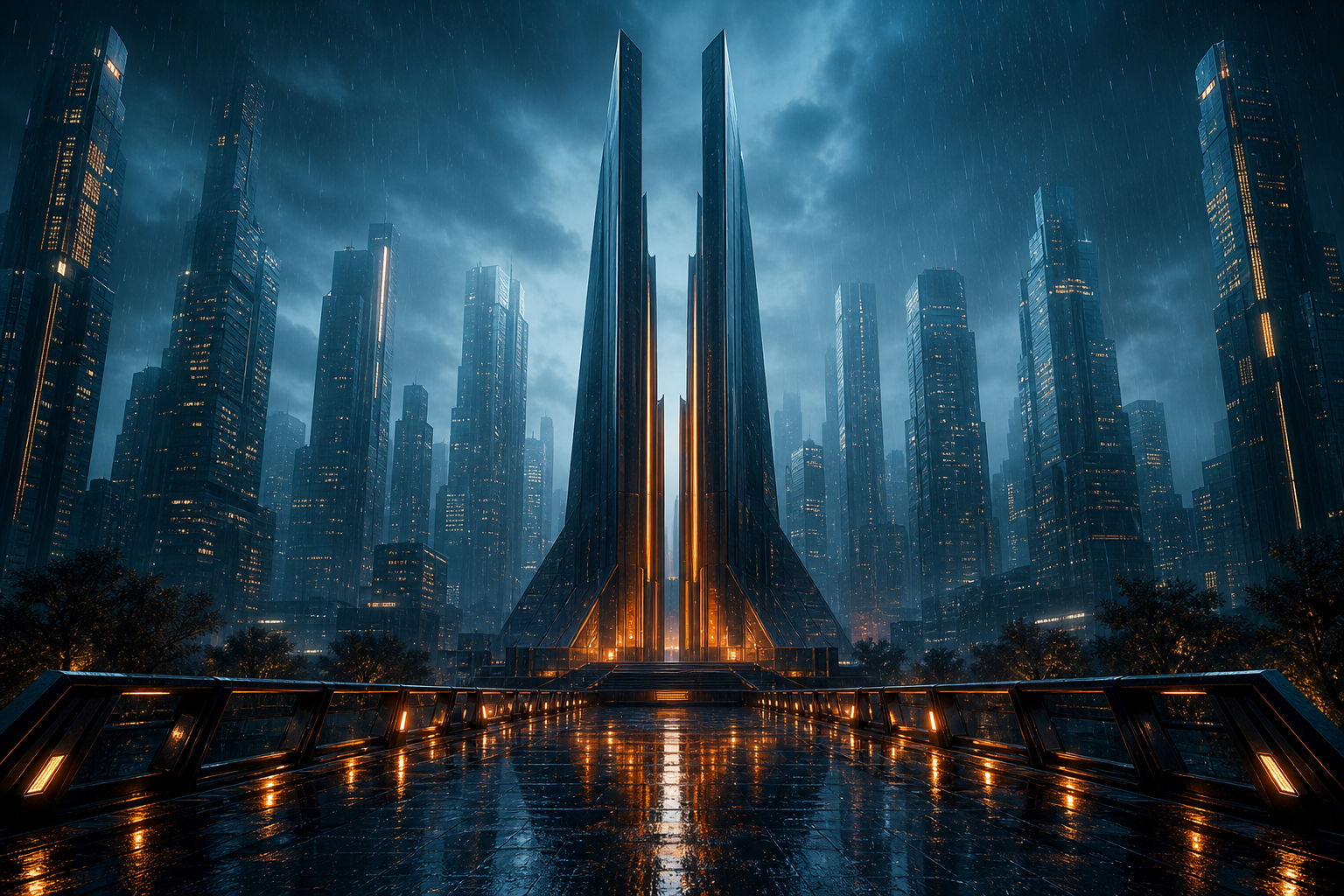 Neon Cyberpunk City In Rain Architecture Wallpaper  1 4K
