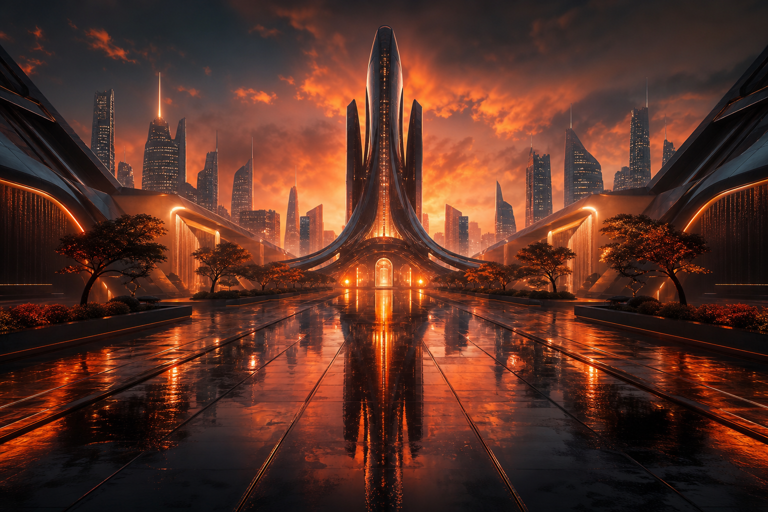 Neon Cyberpunk City In Rain Architecture Wallpaper  1 4K