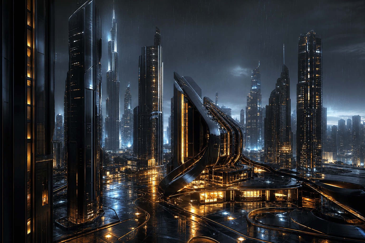 Neon Cyberpunk City In Rain Architecture Wallpaper  1 4K