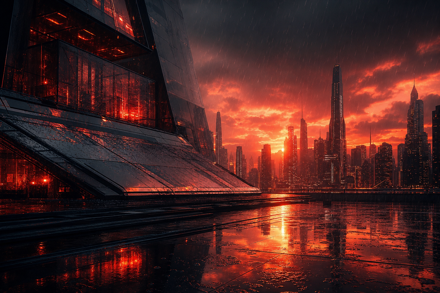 Neon Cyberpunk City In Rain Architecture Wallpaper  1 4K
