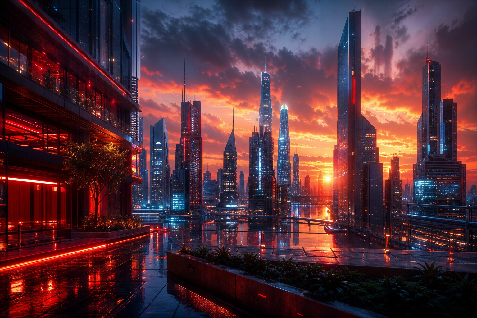 Neon Cyberpunk City In Rain Architecture Wallpaper  1 4K
