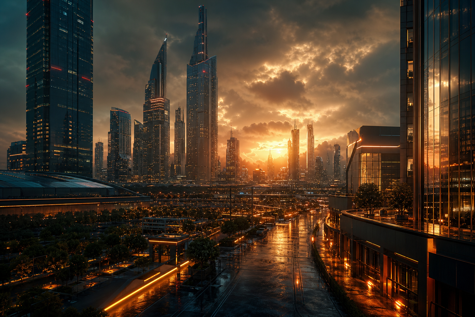 Neon Cyberpunk City In Rain Architecture Wallpaper  1 4K