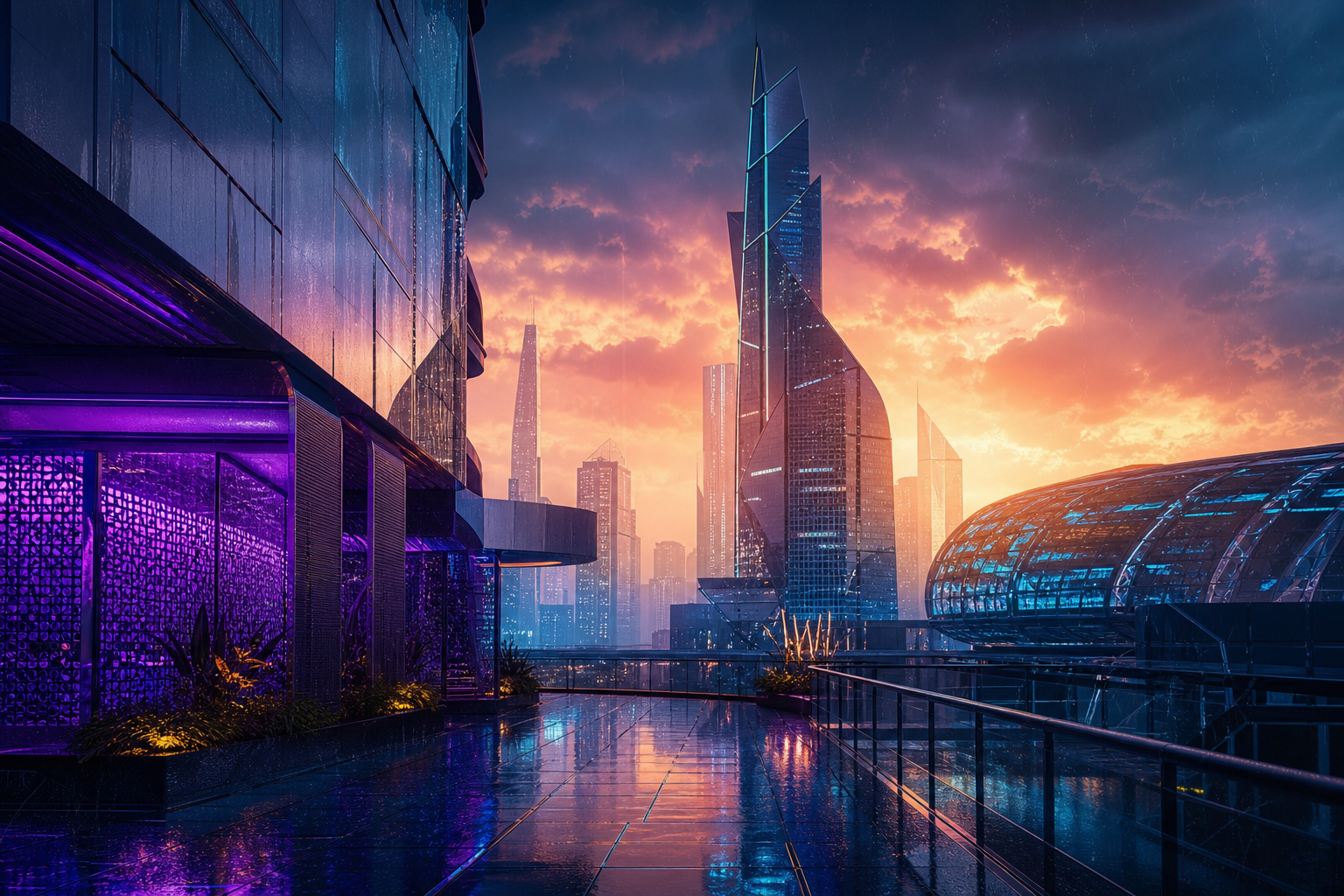 Neon Cyberpunk City In Rain Architecture Wallpaper  1 4K