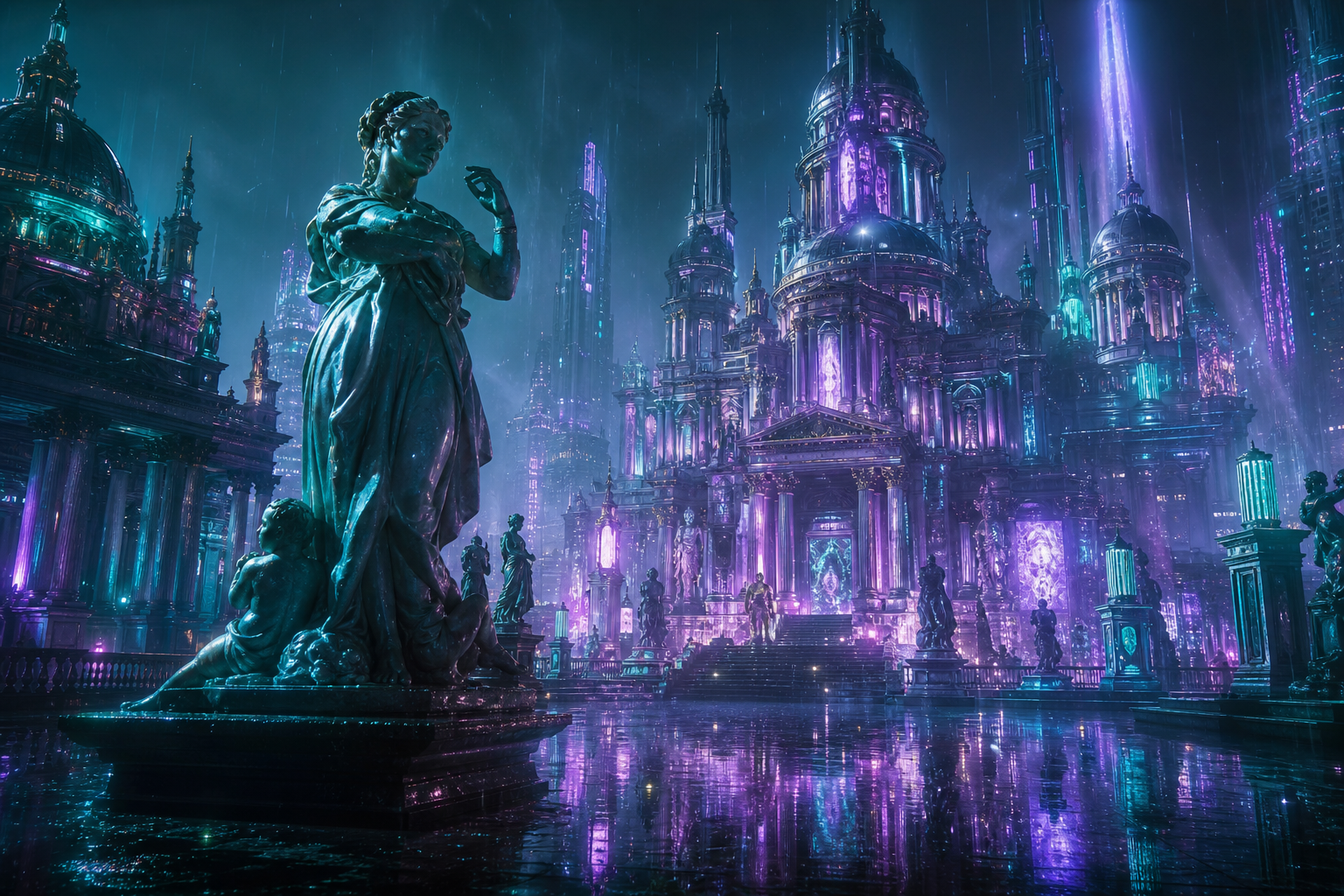 Neon Cyberpunk City In Rain Art Wallpaper  1 4K