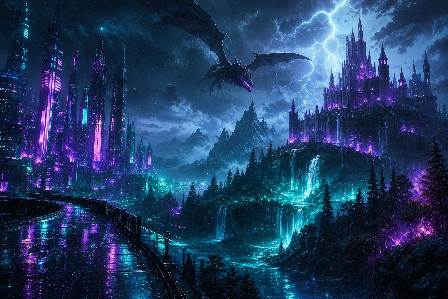 Neon Cyberpunk City In Rain Fantasy Wallpaper 1 4K 11 4K Fantasy Wallpaper