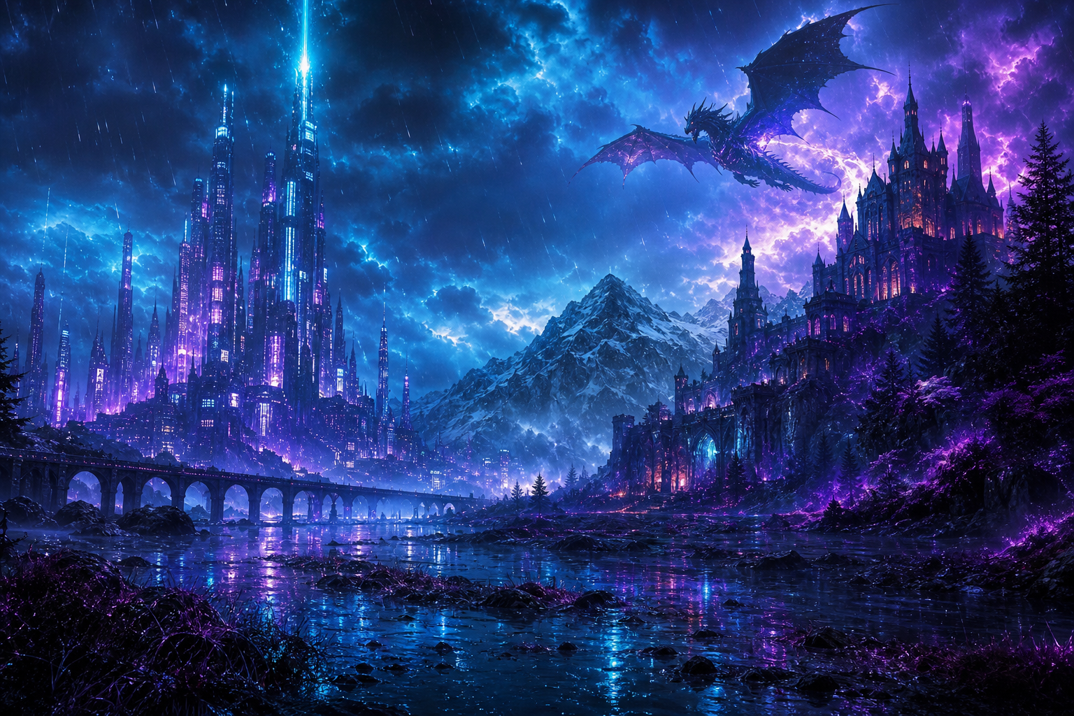 Neon Cyberpunk City In Rain Fantasy Wallpaper  1 4K