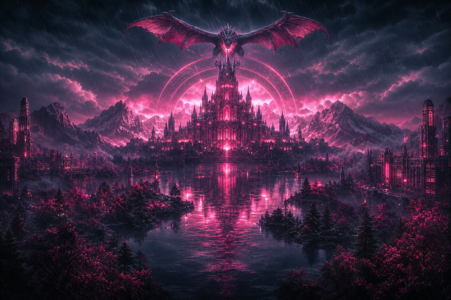 Neon Cyberpunk City In Rain Fantasy Wallpaper  1 4K