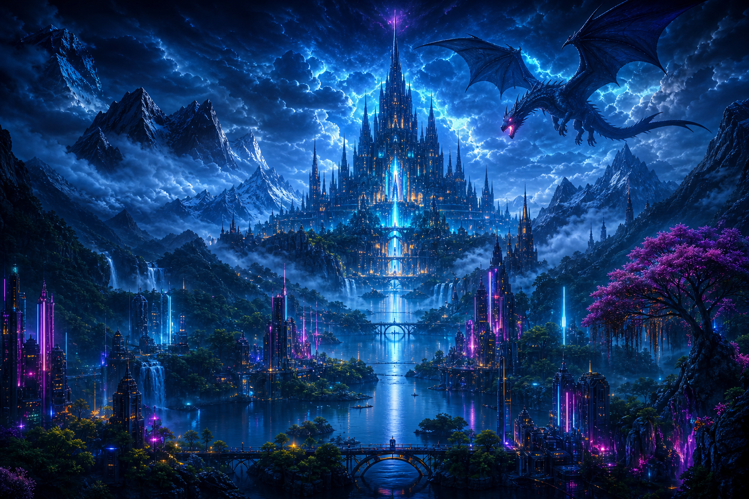 Neon Cyberpunk City In Rain Fantasy Wallpaper  1 4K
