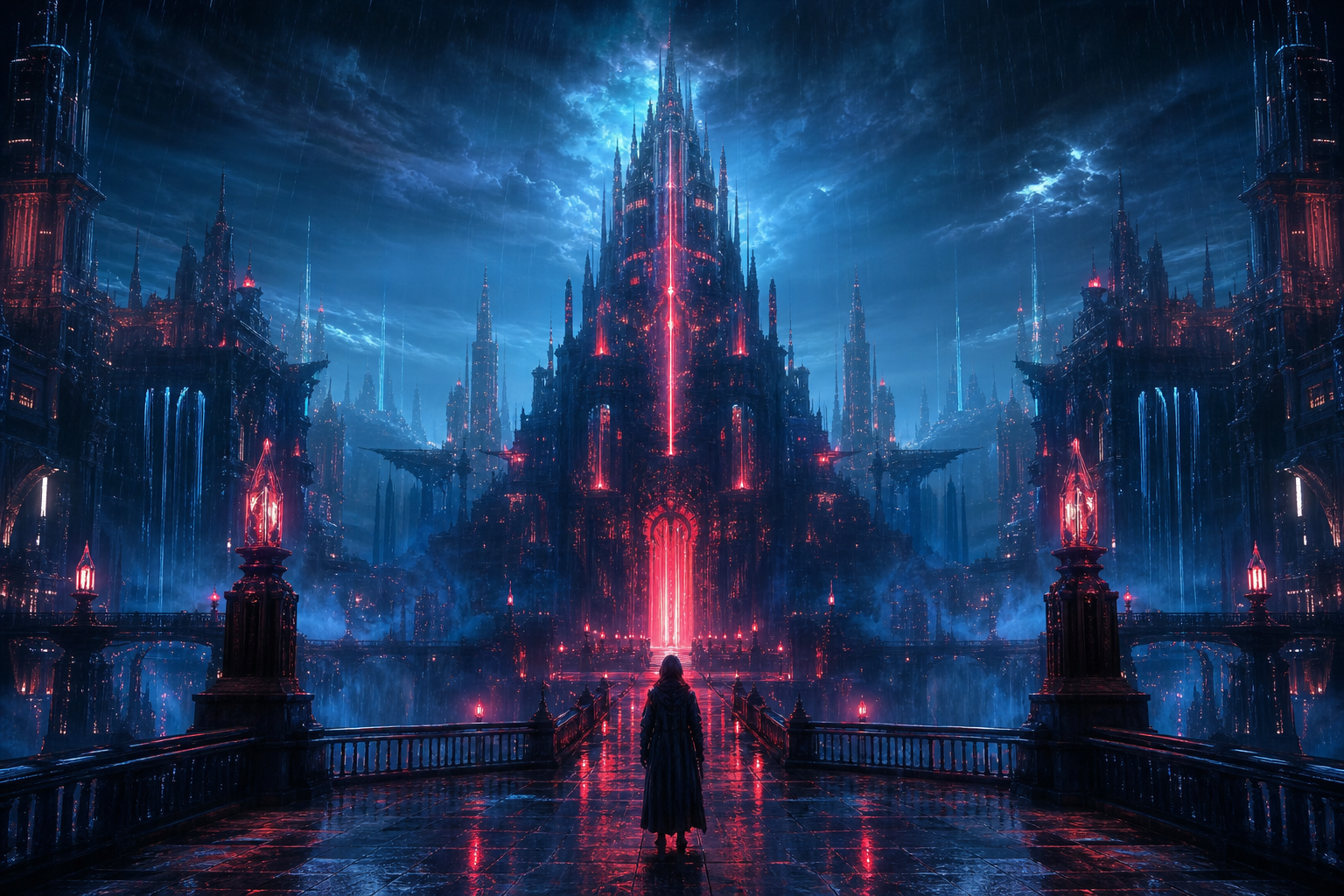 Neon Cyberpunk City In Rain Fantasy Wallpaper  1 4K