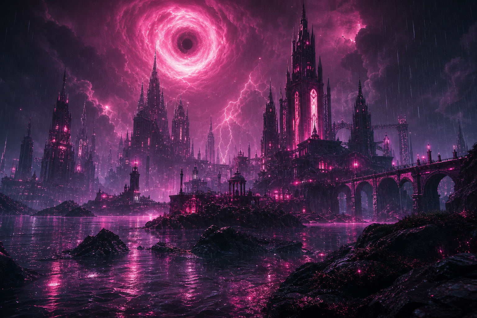 Neon Cyberpunk City In Rain Fantasy Wallpaper  1 4K