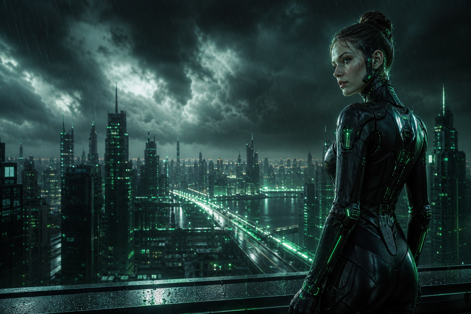 Neon Cyberpunk City In Rain Female-Androids Wallpaper  1 4K
