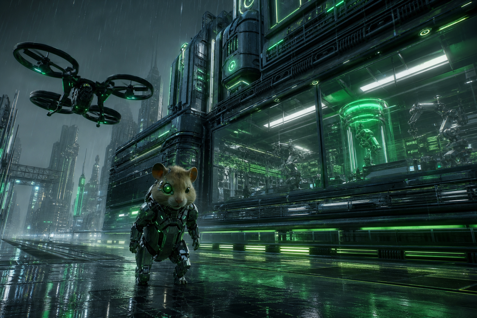 Neon Cyberpunk City In Rain Hamster-Robotics Wallpaper  1 4K