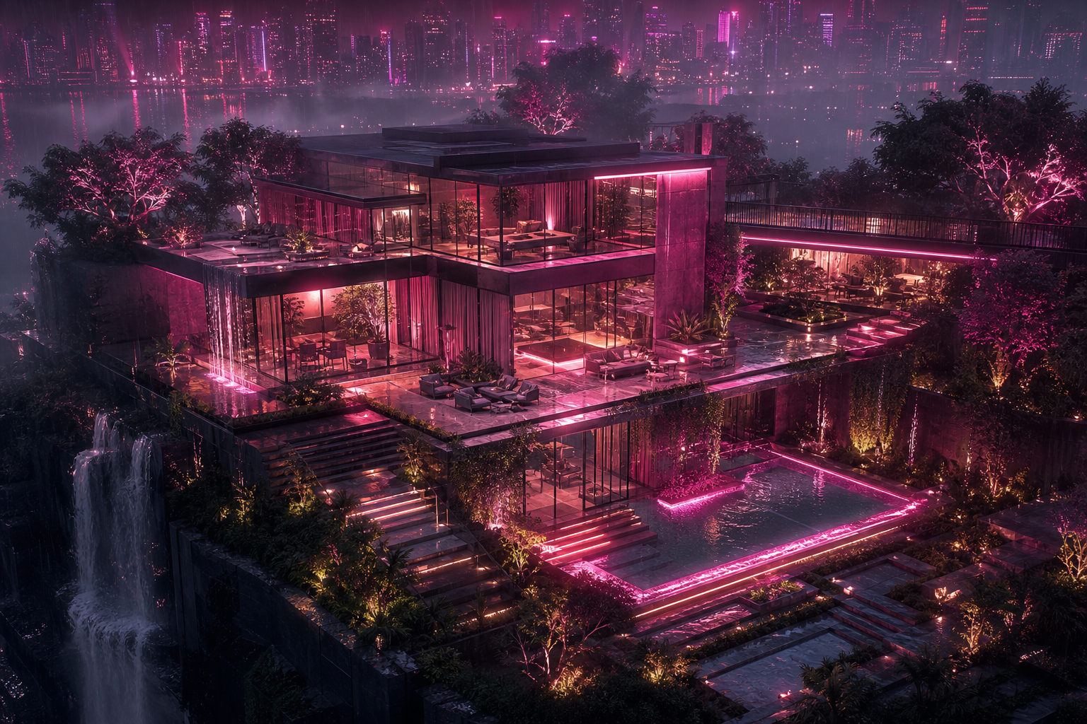 Neon Cyberpunk City In Rain House-Design Wallpaper  1 4K