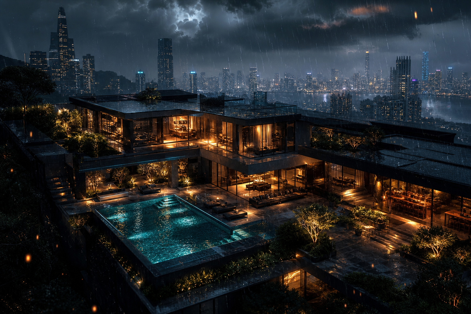 Neon Cyberpunk City In Rain House-Design Wallpaper  1 4K