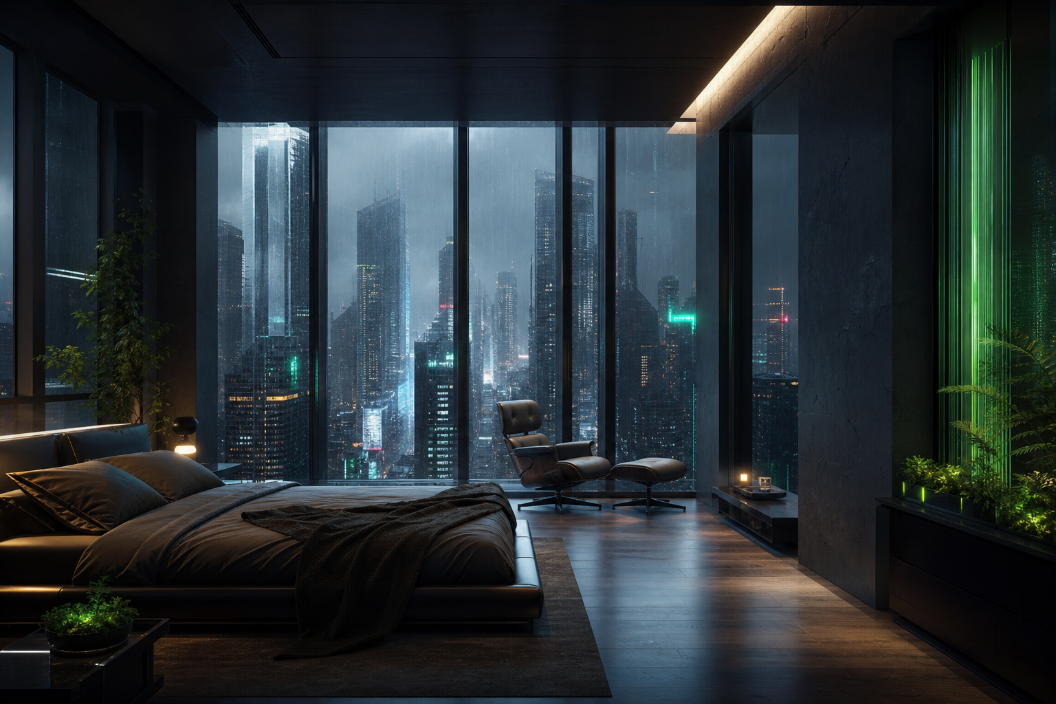 Neon Cyberpunk City In Rain Interior-Design Wallpaper  1 4K