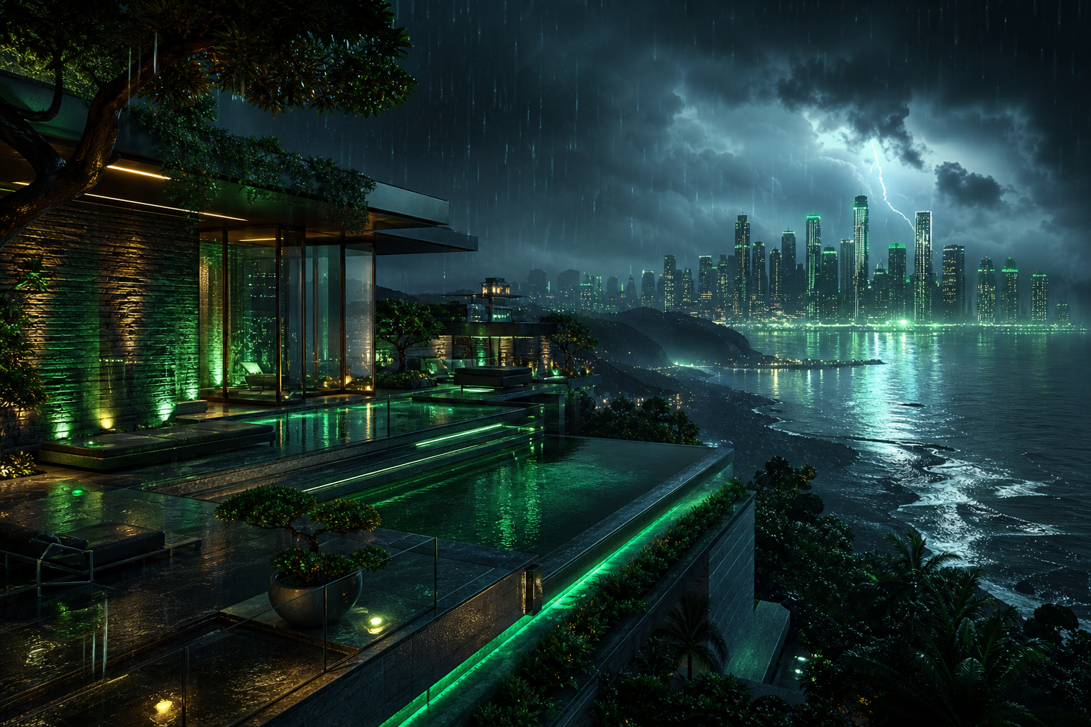 Neon Cyberpunk City In Rain Luxury-Villas Wallpaper  1 4K