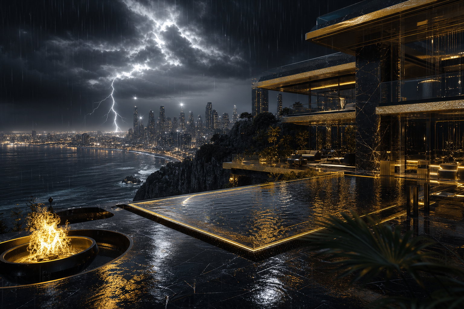 Neon Cyberpunk City In Rain Luxury-Villas Wallpaper  1 4K
