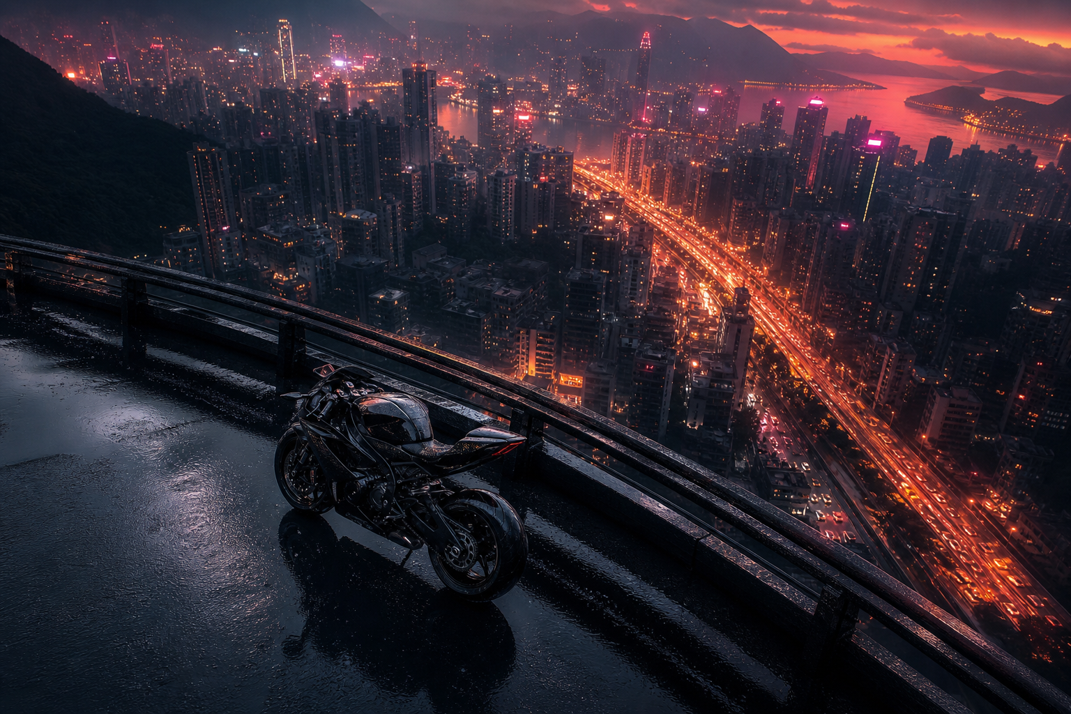 Neon Cyberpunk City In Rain Motorcycles Wallpaper  1 4K