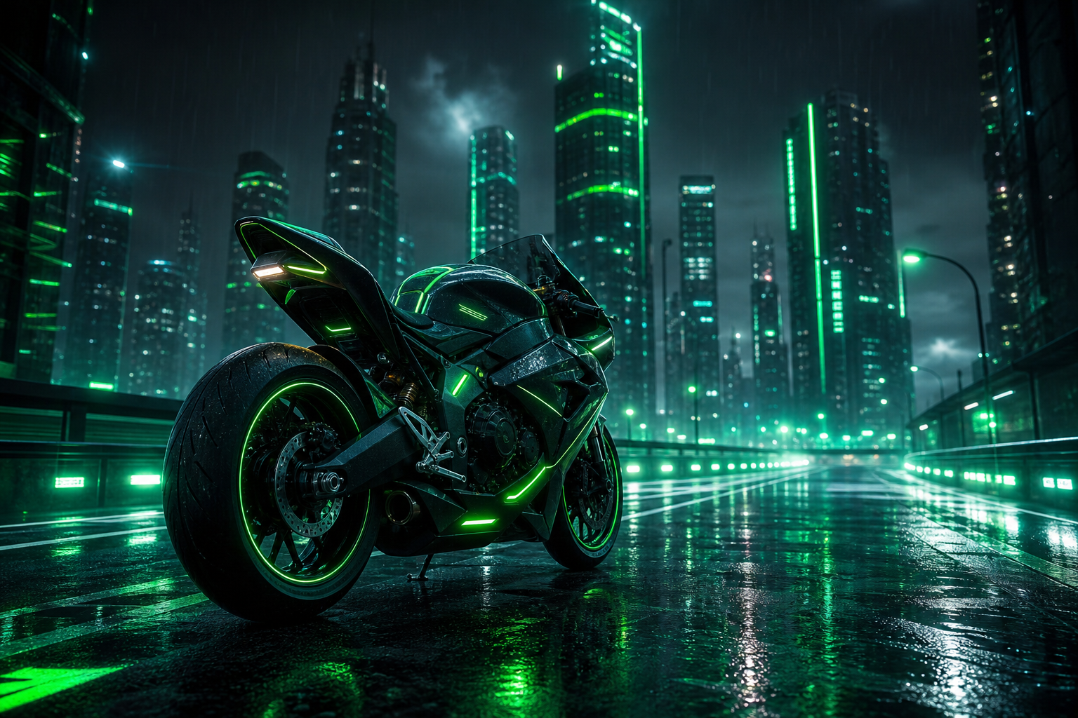 Neon Cyberpunk City In Rain Motorcycles Wallpaper  1 4K