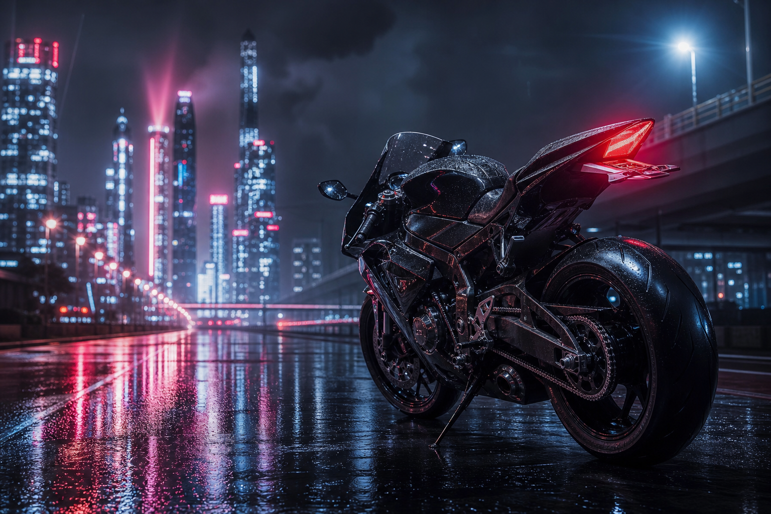 Neon Cyberpunk City In Rain Motorcycles Wallpaper  1 4K
