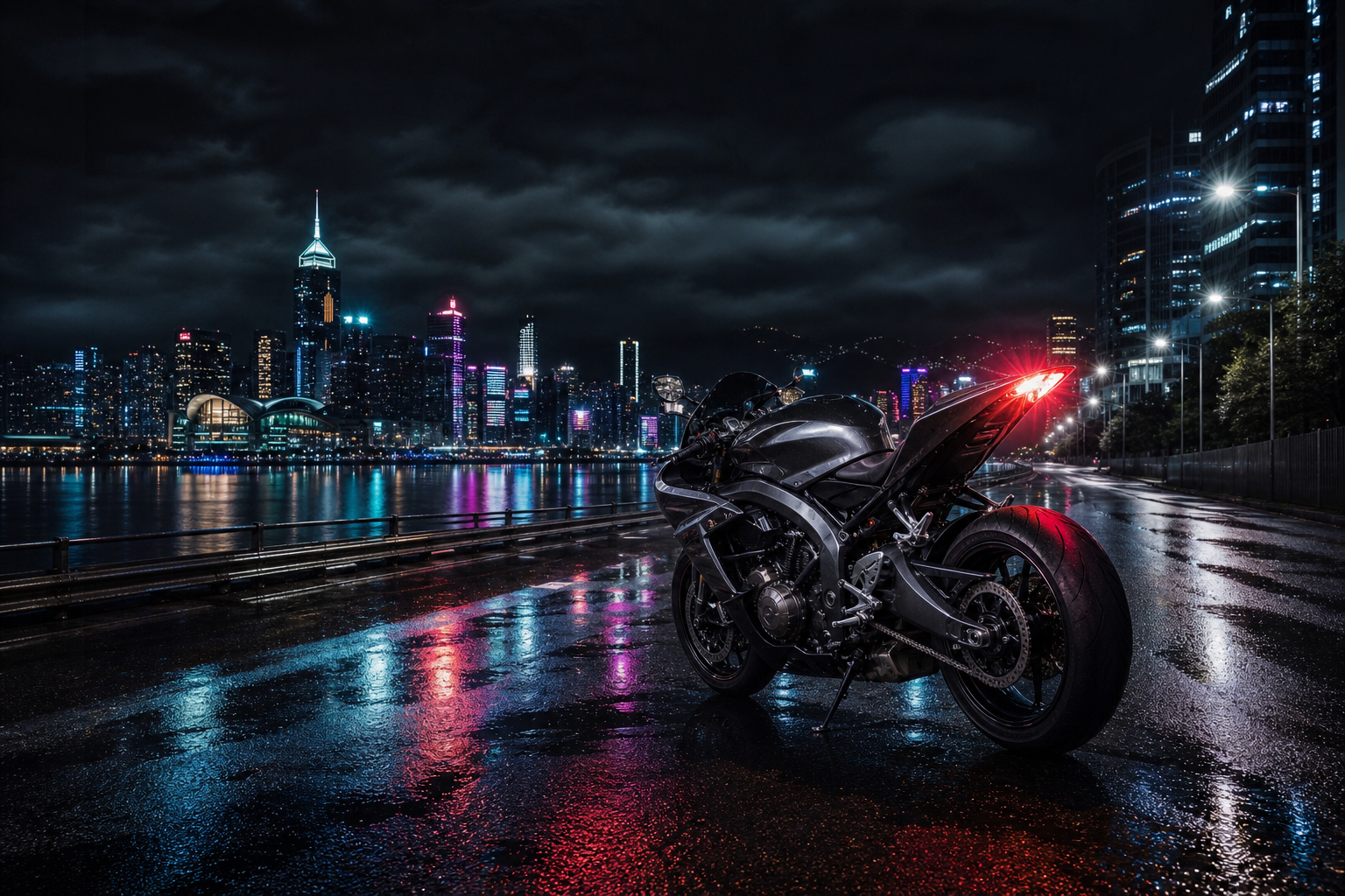 Neon Cyberpunk City In Rain Motorcycles Wallpaper  1 4K