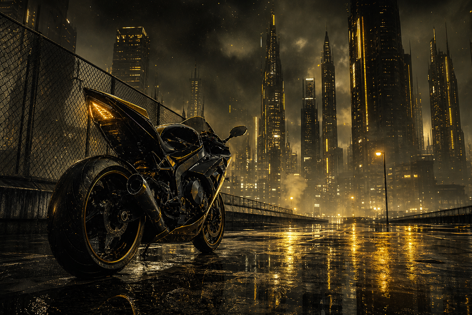 Neon Cyberpunk City In Rain Motorcycles Wallpaper  1 4K