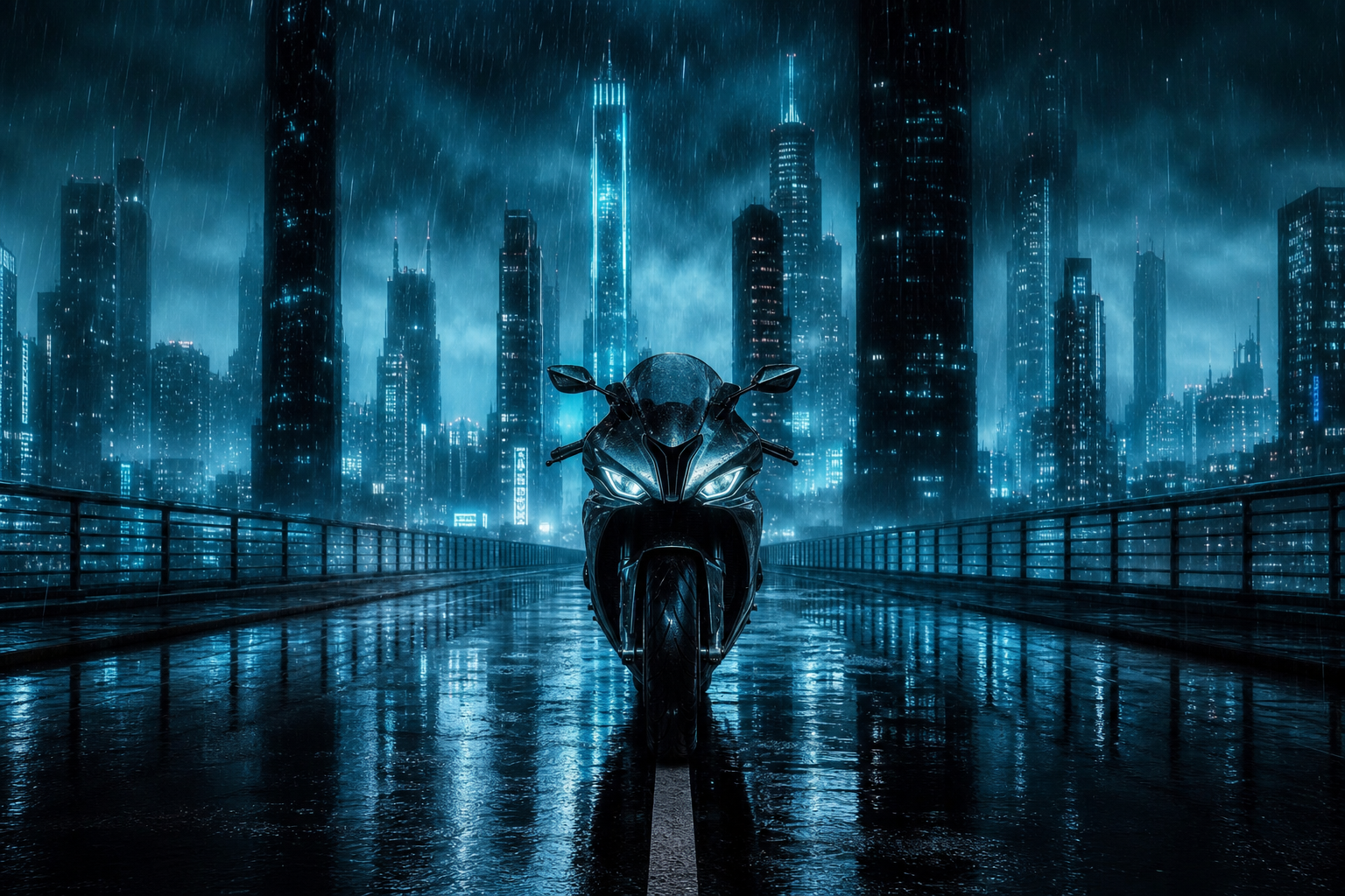 Neon Cyberpunk City In Rain Motorcycles Wallpaper  1 4K