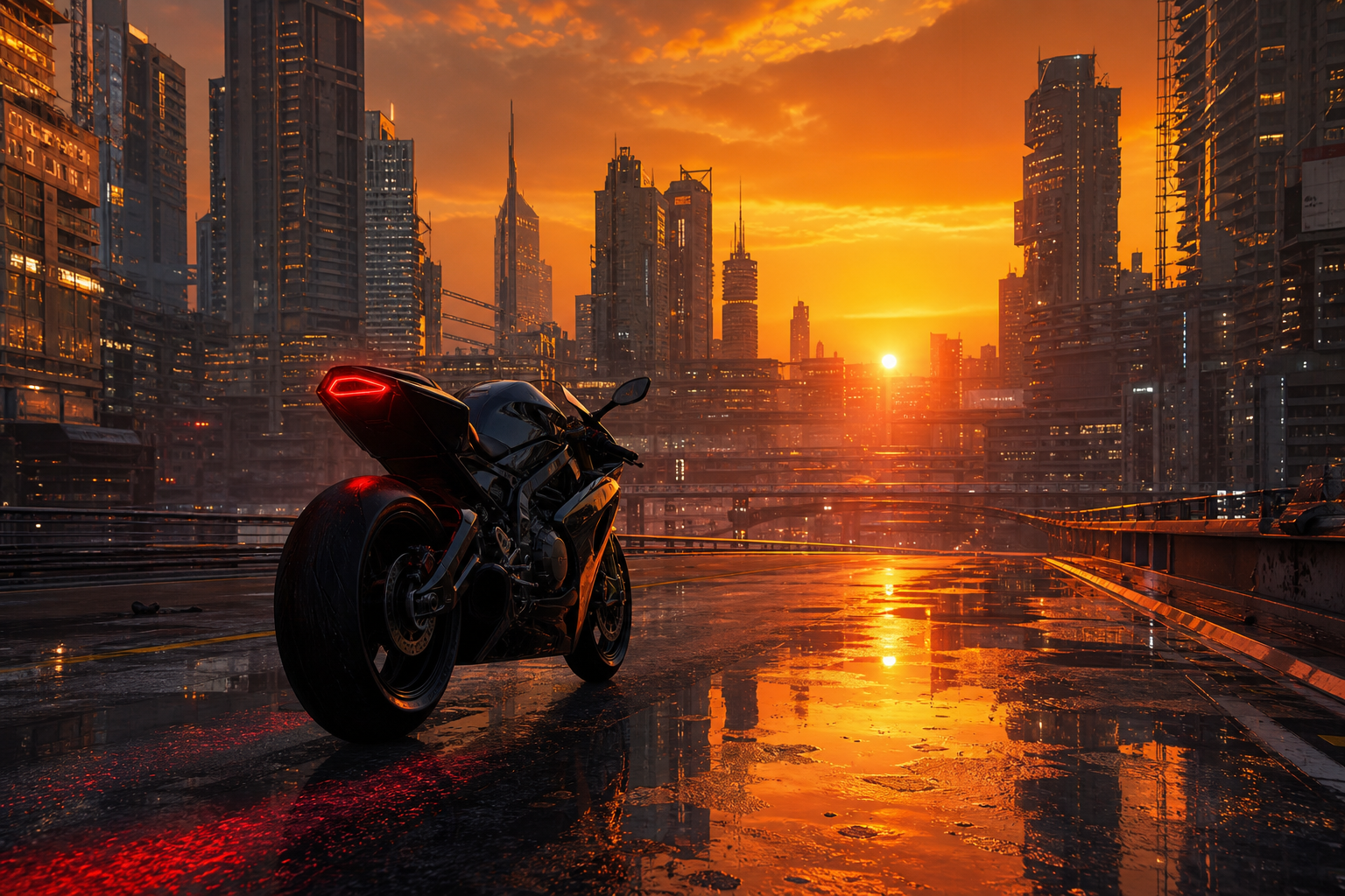 Neon Cyberpunk City In Rain Motorcycles Wallpaper  1 4K