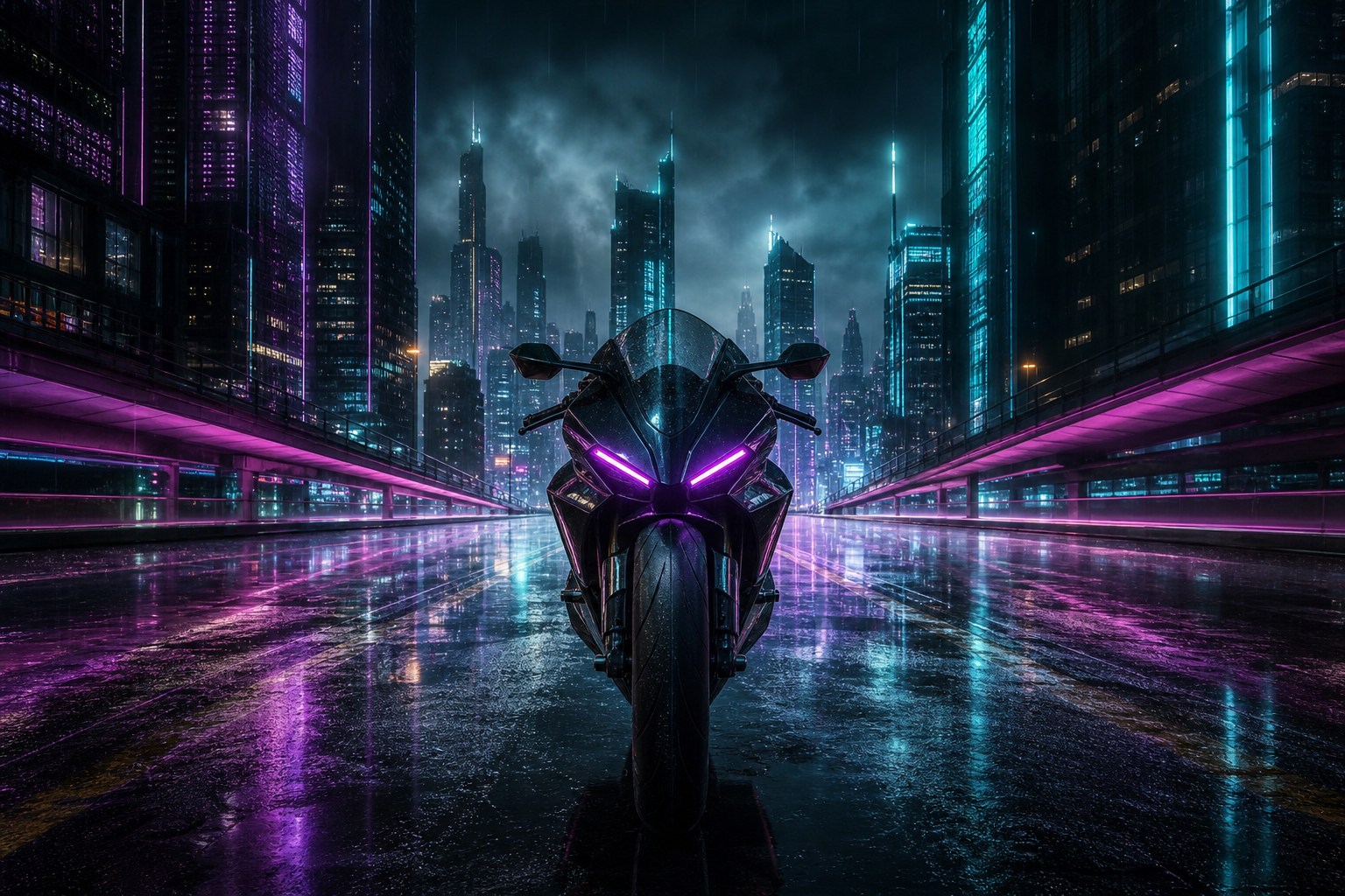 Neon Cyberpunk City In Rain Motorcycles Wallpaper  1 4K