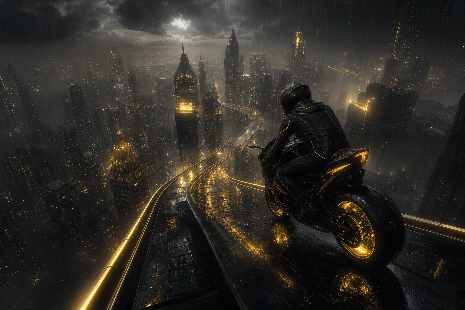 Neon Cyberpunk City In Rain Motorcycles Wallpaper  1 4K