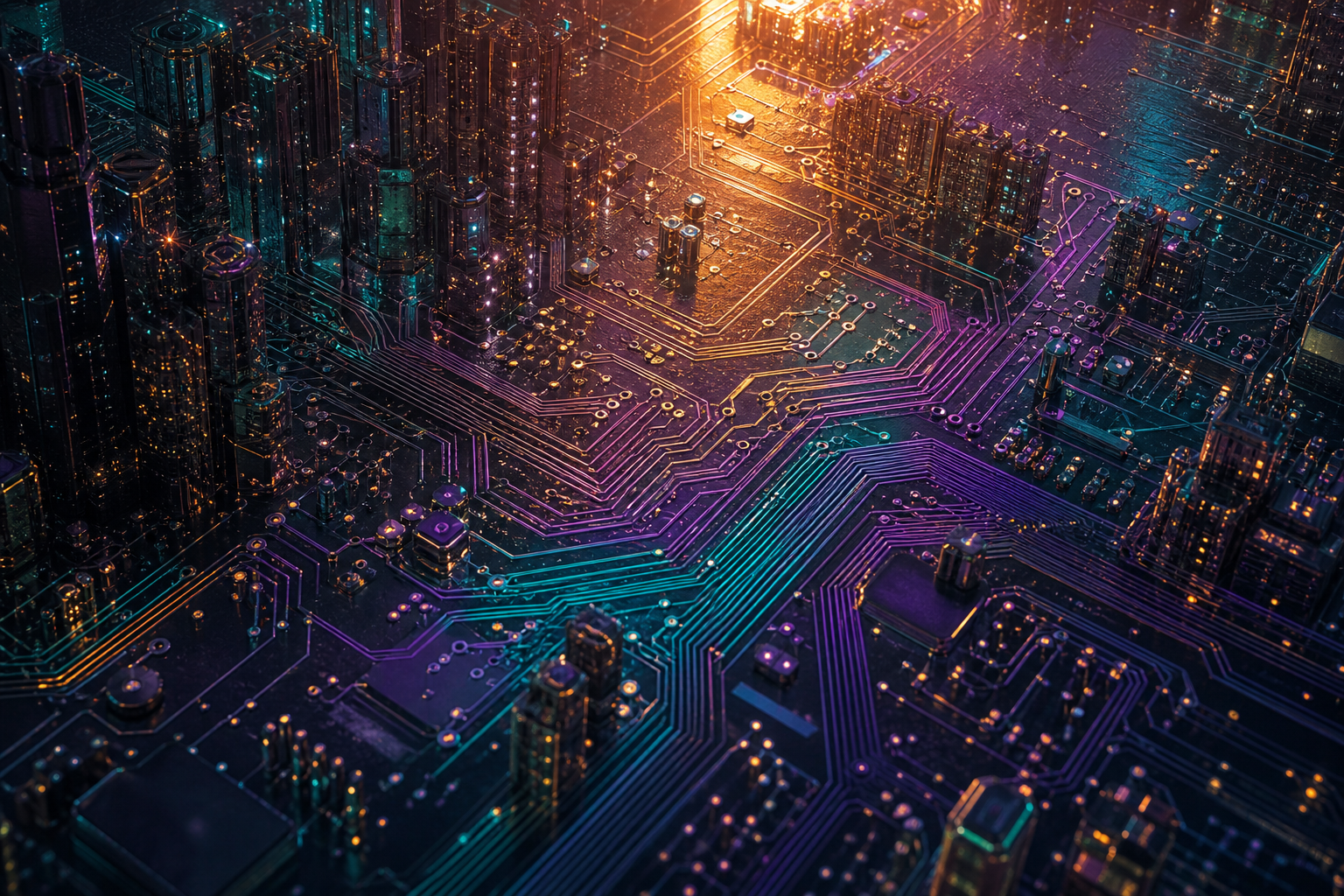 Neon Cyberpunk City In Rain Pcb-Design Wallpaper  1 4K