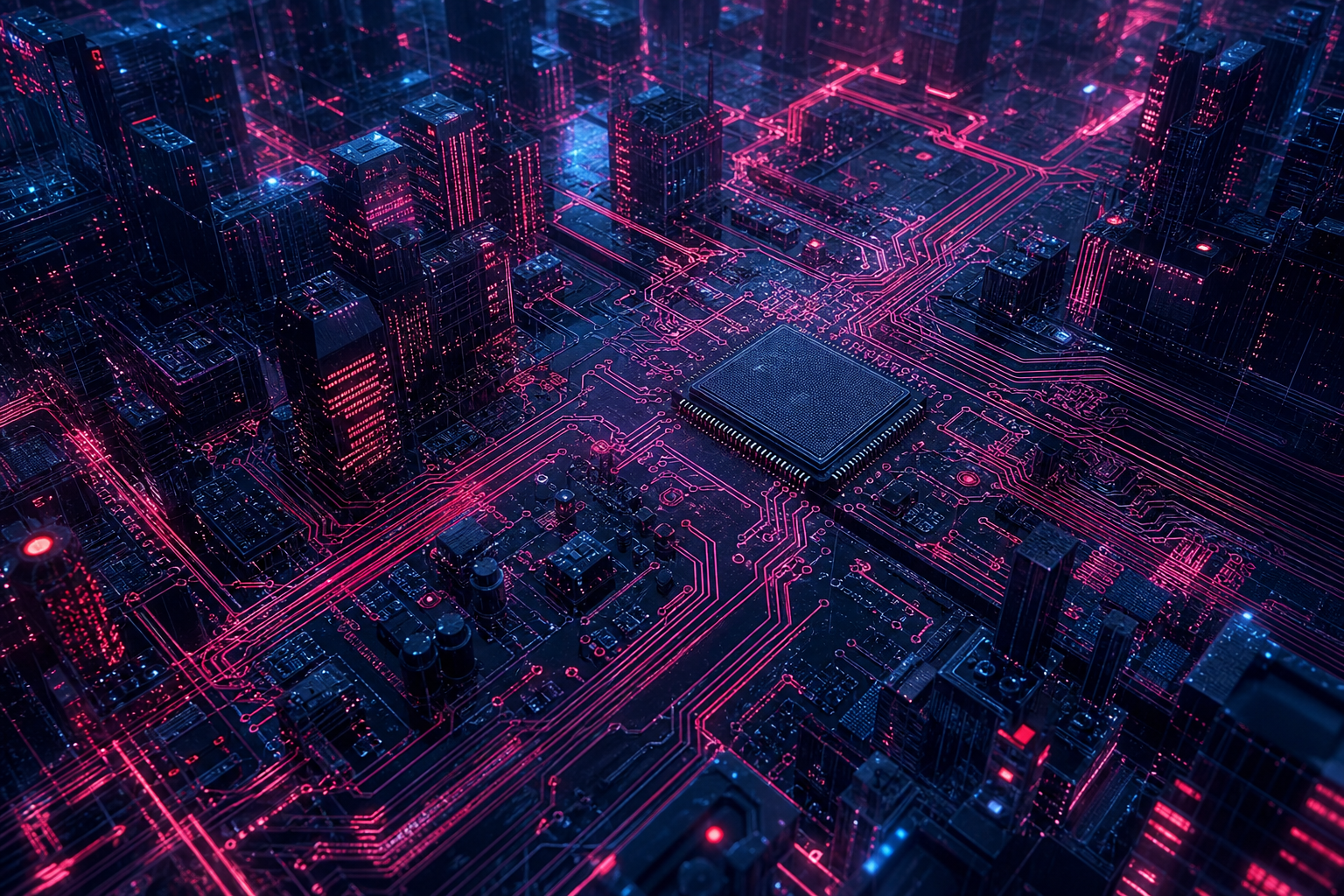 Neon Cyberpunk City In Rain Pcb-Design Wallpaper  1 4K