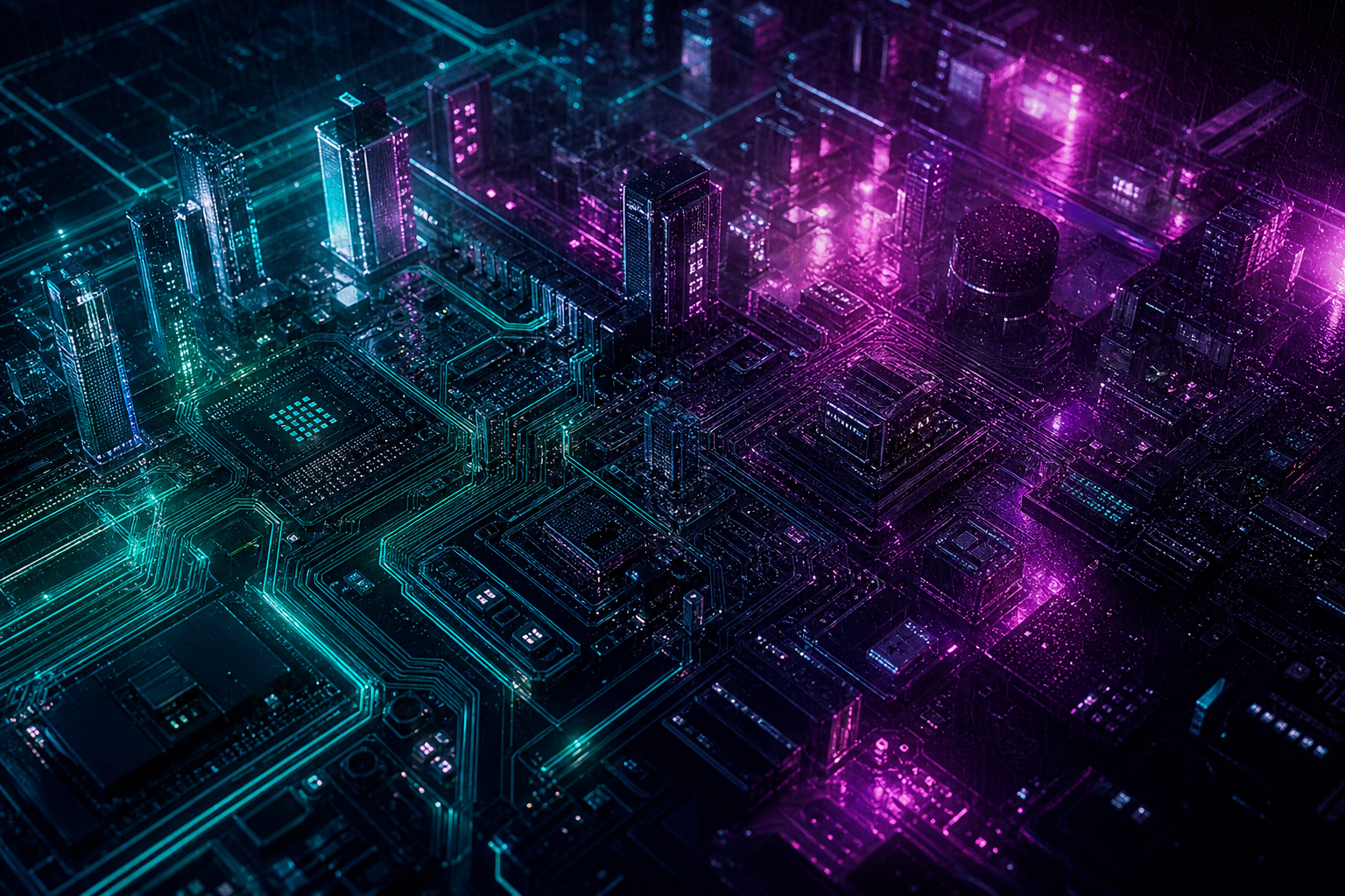 Neon Cyberpunk City In Rain Pcb-Design Wallpaper  1 4K