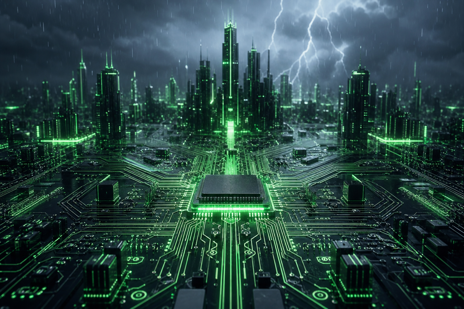 Neon Cyberpunk City In Rain Pcb-Design Wallpaper  1 4K